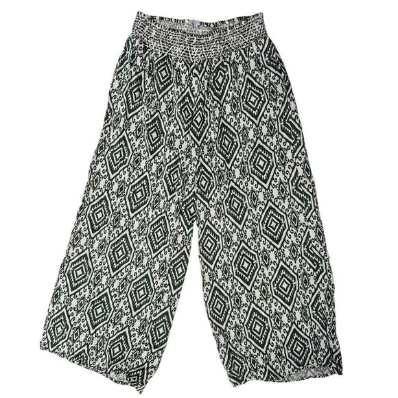 Patrons of Peace 100% Rayon Pant Cream/Green Wide Leg Ikat Print  Sz XL - Picture 1 of 5